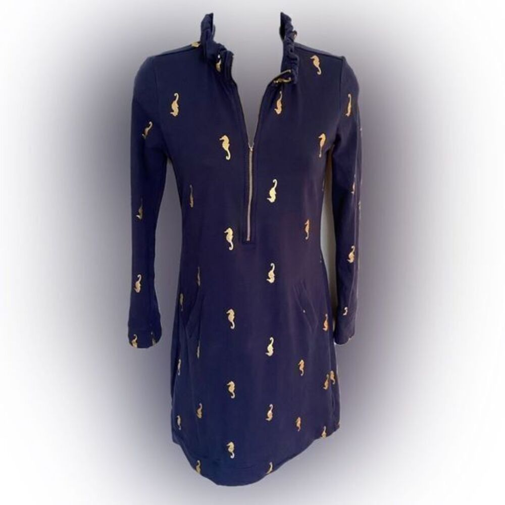 - Lilly Pulitzer Quarter Zip Seahorse Dress - XXS blue /gold